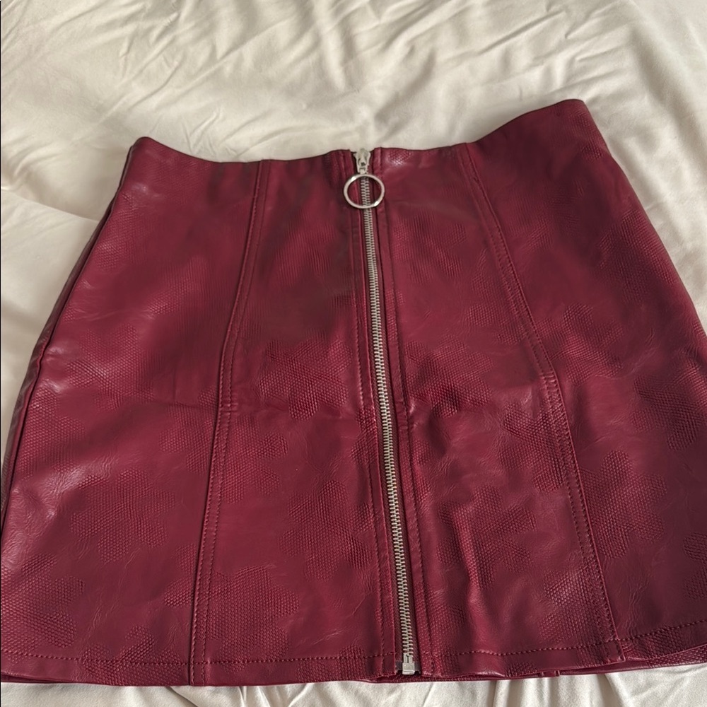 Elegant Burgundy faux Leather Skirt
